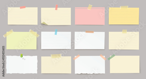 Set of different horizontal papers on transparent background with shadow.