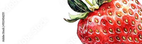 Strawberry on a white background Close up of a red berry Fresh organic produce Watercolor artwork Botanical illustration with realistic details Hand drawn design photo