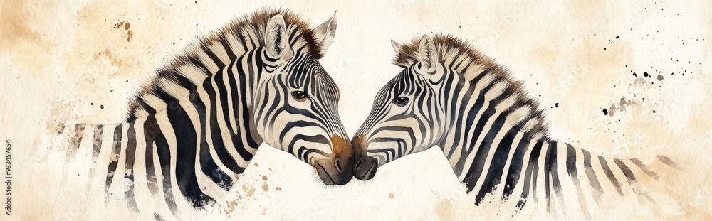 Fototapeta premium Watercolor artwork of two zebras