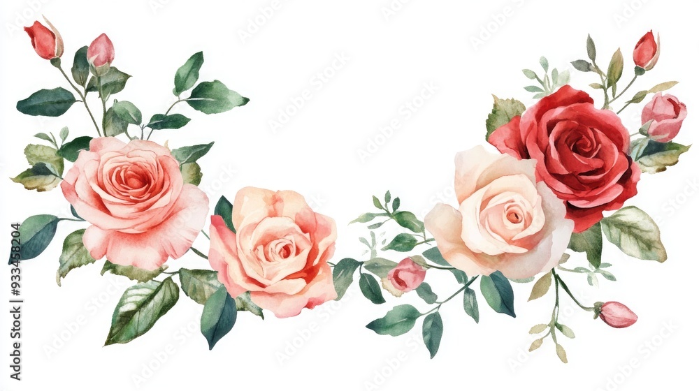 Roses in a watercolor wreath design Roses in a watercolor wreath design