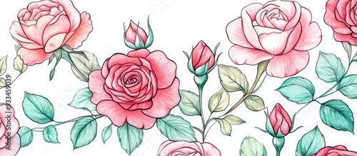 Hand drawn bouquet of roses on a white background Created with watercolor and marker techniques Botanical illustration suitable for design elements prints greeting cards and weddings