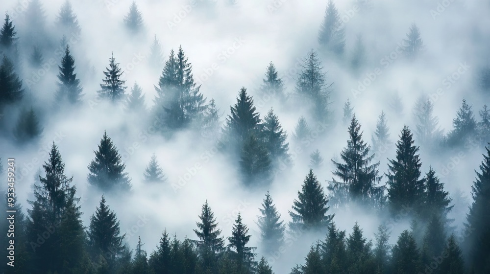 Dense Fog Enveloping a Pine Forest with Only the Tops of the Tallest ...