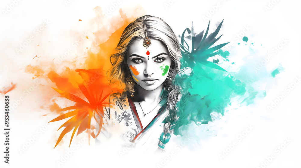 Indian happy girl with dry colored Holi powder in the colors of the ...