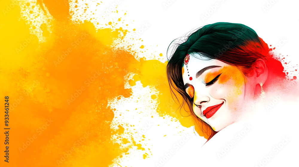 Indian happy girl with dry colored Holi powder in the colors of the ...