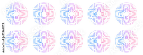 Collection of gradient concentric ripple circle vector icon. Radial signal, sonar wave, soundwave icons