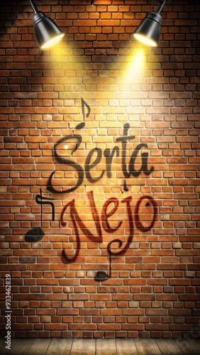 brick wall, with spot light and the word Sertanejo written on the wall