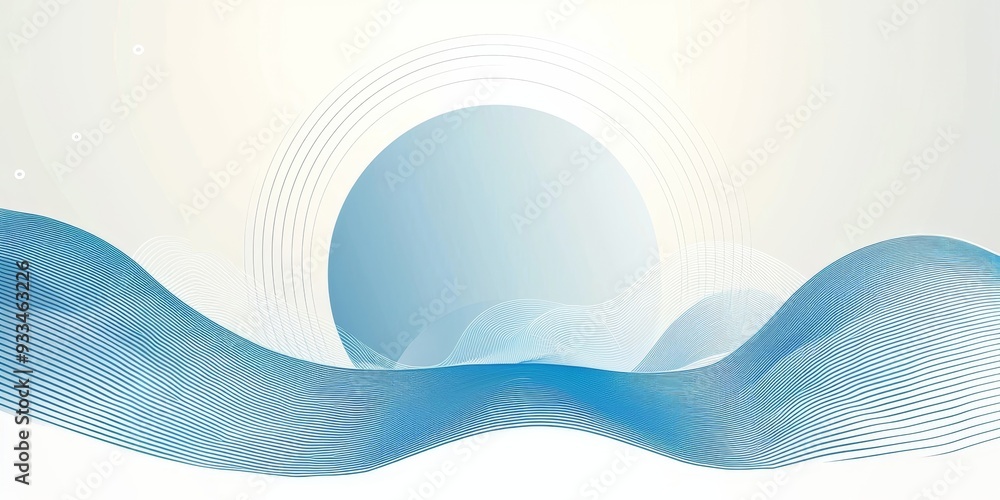 Abstract blue circle shape on white background. Geometric stripe line ...