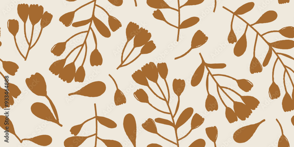 Fototapeta premium Hand drawn flowers print. Trendy collage pattern. Fashionable template for design. 