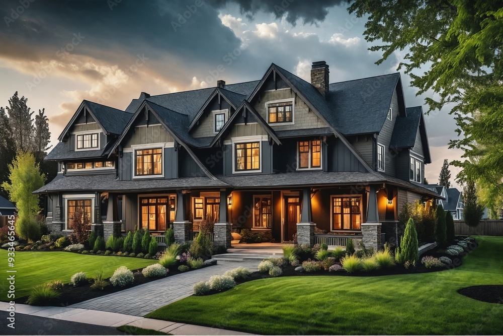 Luxurious Home Exterior at Dusk Luxurious Home Exterior at Dusk