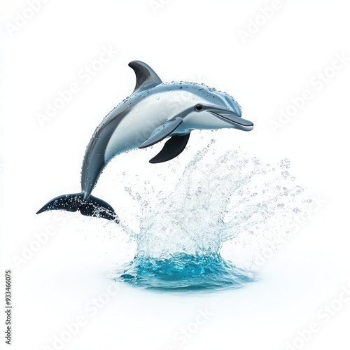 Wallpaper Mural A playful dolphin leaps above the water surface, creating splashes against a clean blue backdrop, symbolizing joy and freedom. Torontodigital.ca