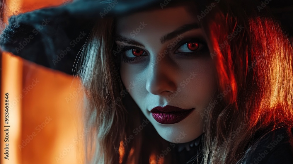 Beautiful young woman in witch costume on halloween party. Holiday event halloween banner background concept with generative ai Beautiful young woman in witch costume on halloween party. Holiday event halloween banner background concept with generative ai