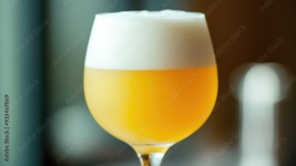 A glass of yellow beer with white foam, captured in a close-up shot, showcasing the drink's rich color and inviting texture. A glass of yellow beer with white foam, captured in a close-up shot, showcasing the drink's rich color and inviting texture.
