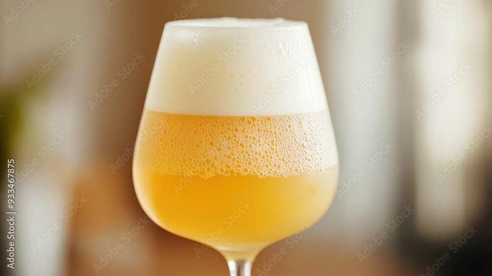 A glass of yellow beer with white foam, captured in a close-up shot, showcasing the drink's rich color and inviting texture. A glass of yellow beer with white foam, captured in a close-up shot, showcasing the drink's rich color and inviting texture.