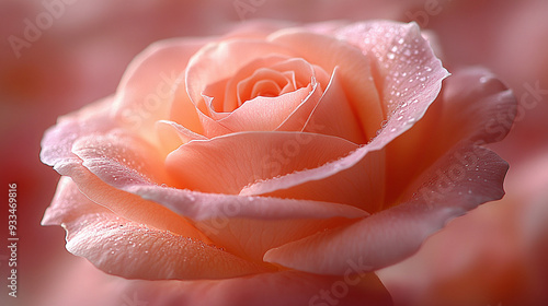 Close up photo of a rose petal in soft pastel peach