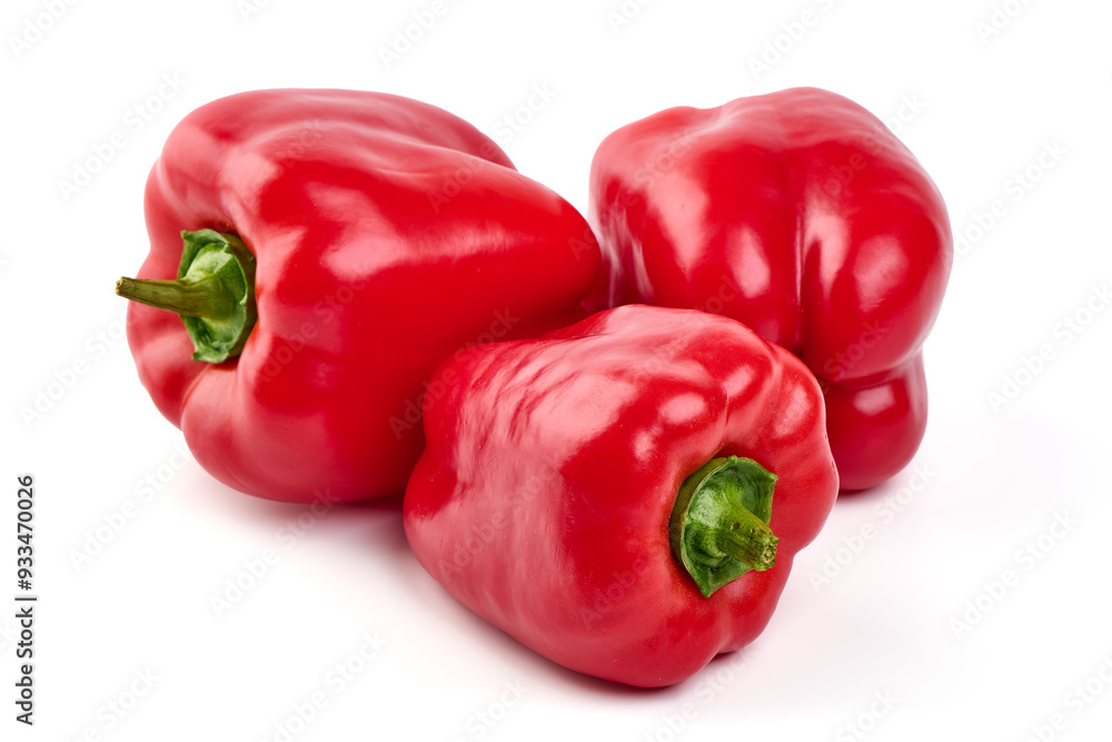 Red ripe bell peppers, isolated on white background. Red ripe bell peppers, isolated on white background.