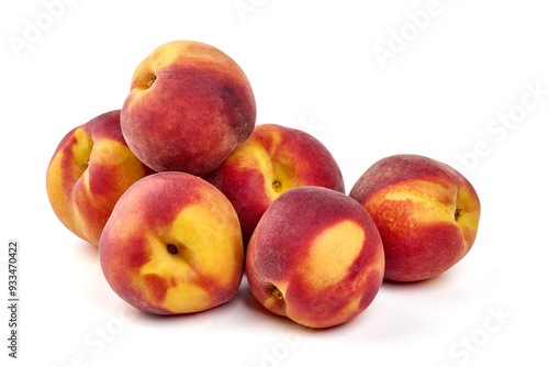 Fresh peaches, isolated on white background.