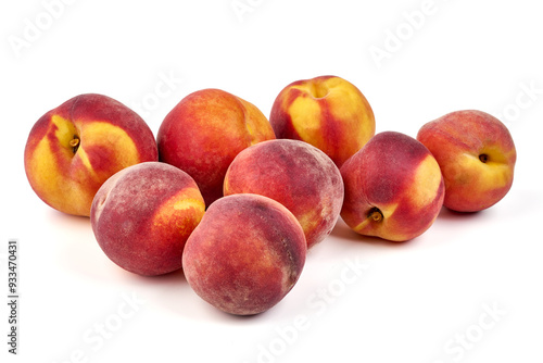 Fresh peaches, isolated on white background.