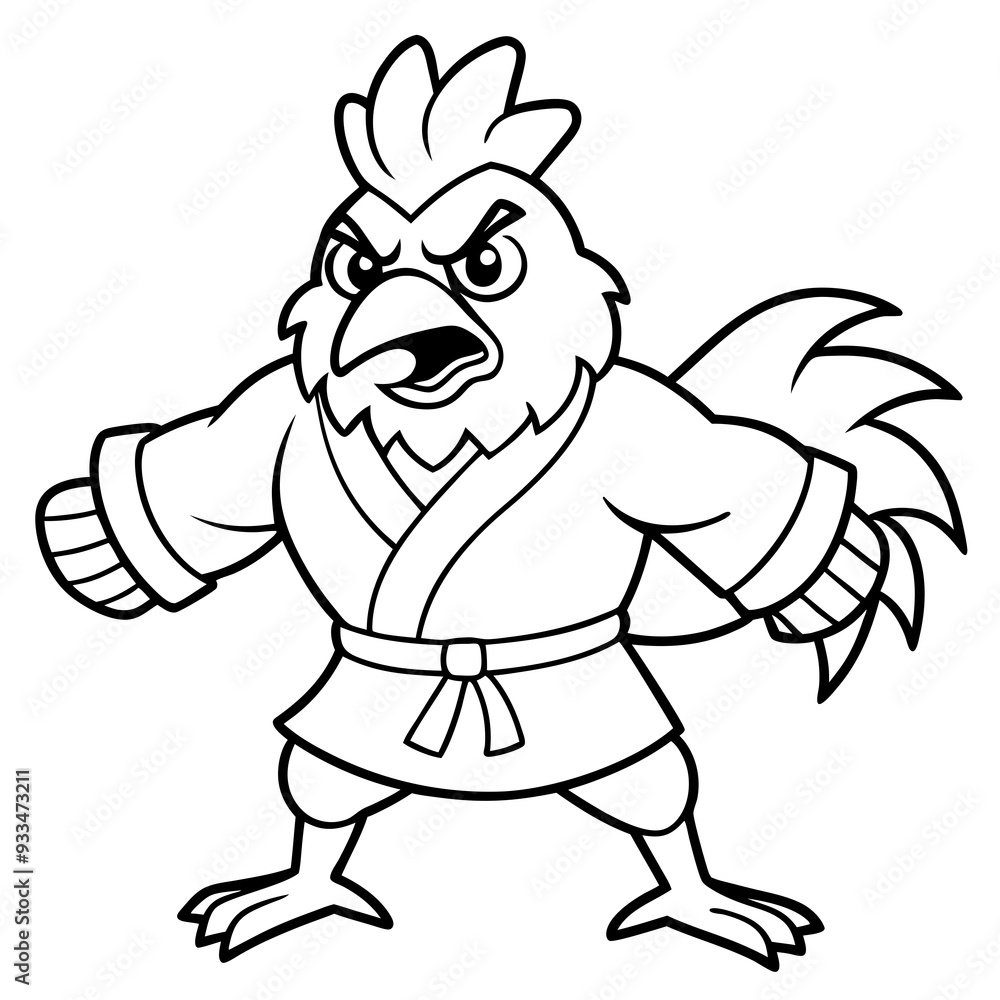 Angry Karate chicken White Background line art vector illustration Angry Karate chicken White Background line art vector illustration