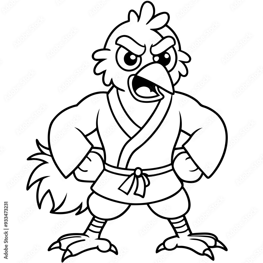 Angry Karate chicken White Background line art vector illustration Angry Karate chicken White Background line art vector illustration