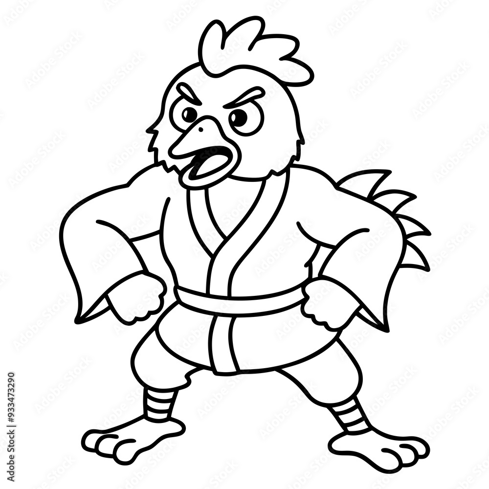 Naklejka premium Angry Karate chicken White Background line art vector illustration