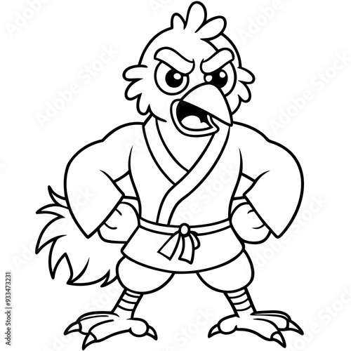 Angry Karate chicken White Background line art vector illustration