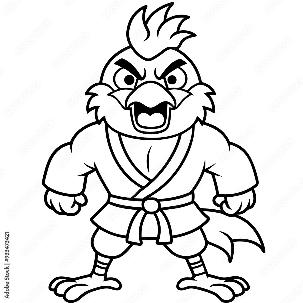Angry Karate chicken White Background line art vector illustration Angry Karate chicken White Background line art vector illustration