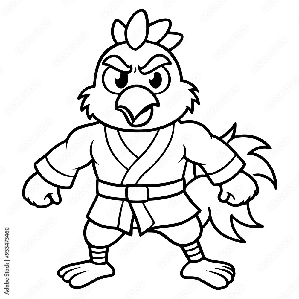 Angry Karate chicken White Background line art vector illustration Angry Karate chicken White Background line art vector illustration