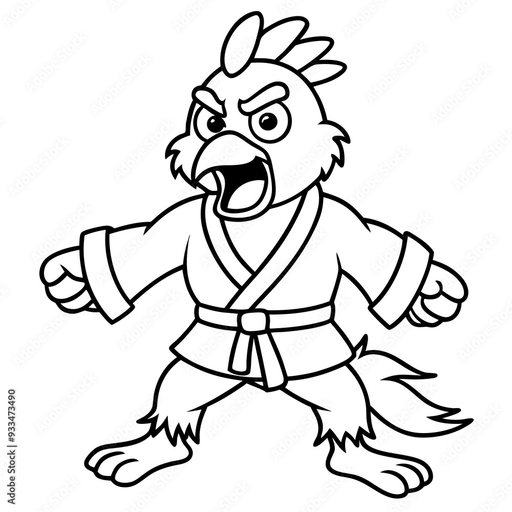 Angry Karate chicken White Background line art vector illustration Angry Karate chicken White Background line art vector illustration