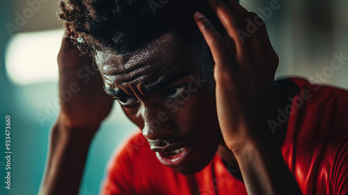 Tired Athlete in Red Shirt.
