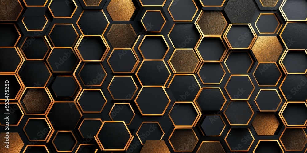 Abstract black and gold hexagon pattern background. Modern simple ...