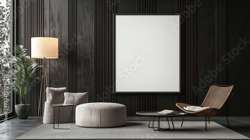 Modern Living Room Interior with Blank Canvas Mockup.