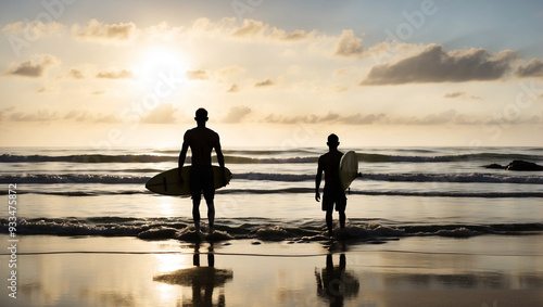 Silhouette of a man carrying a surfboard towards the ocean