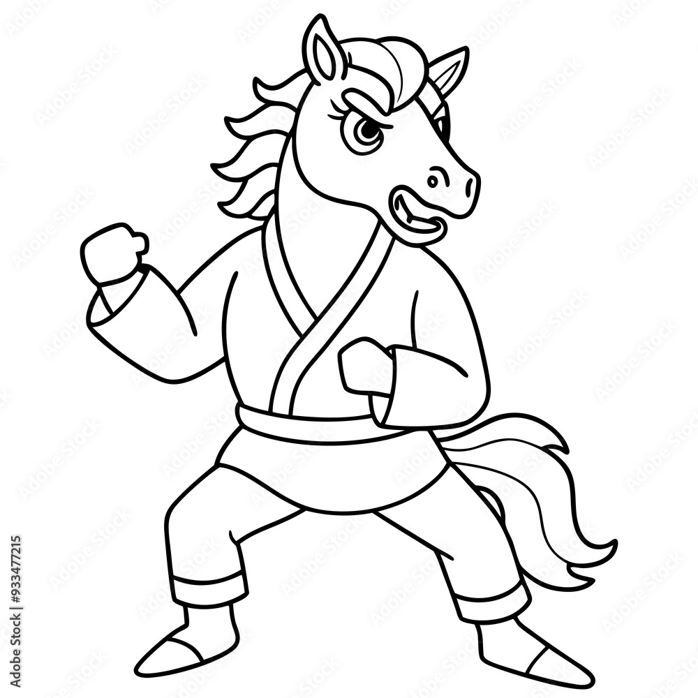 Angry Karate horse White Background line art vector illustration Angry Karate horse White Background line art vector illustration