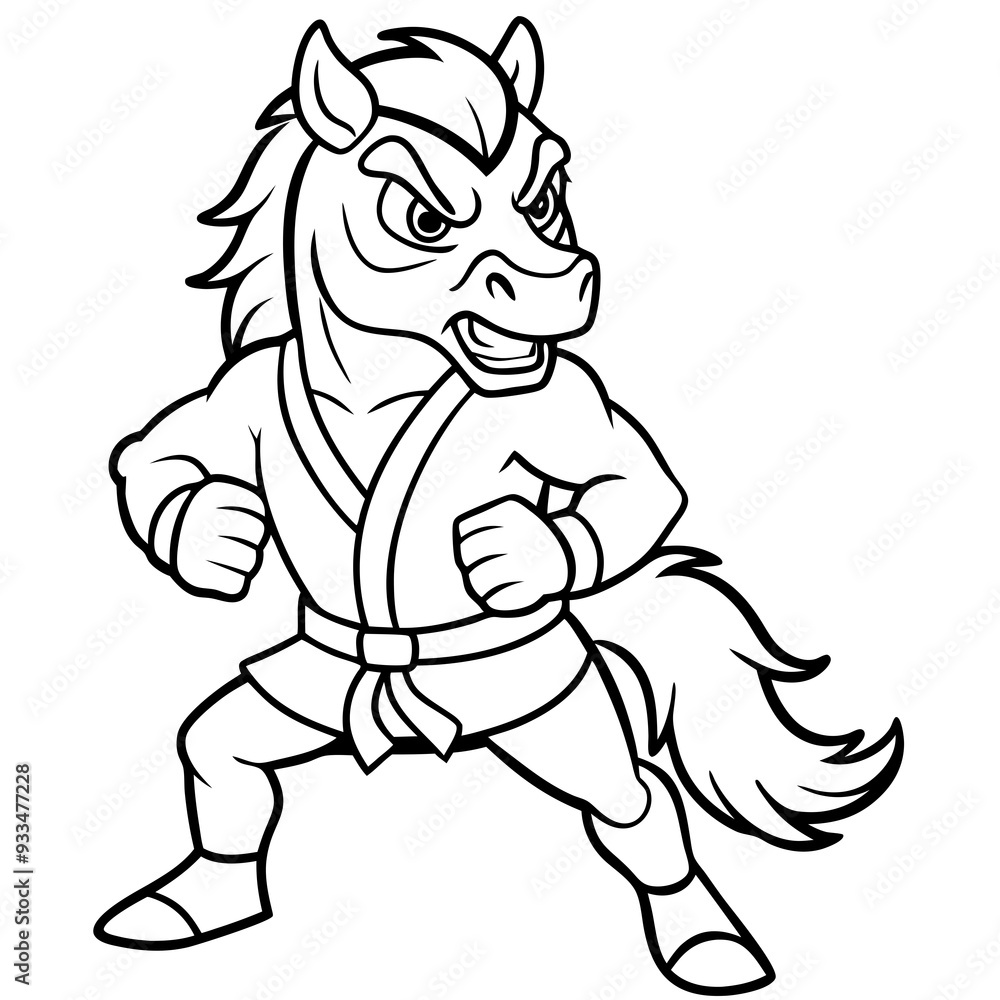 Angry Karate horse White Background line art vector illustration Angry Karate horse White Background line art vector illustration