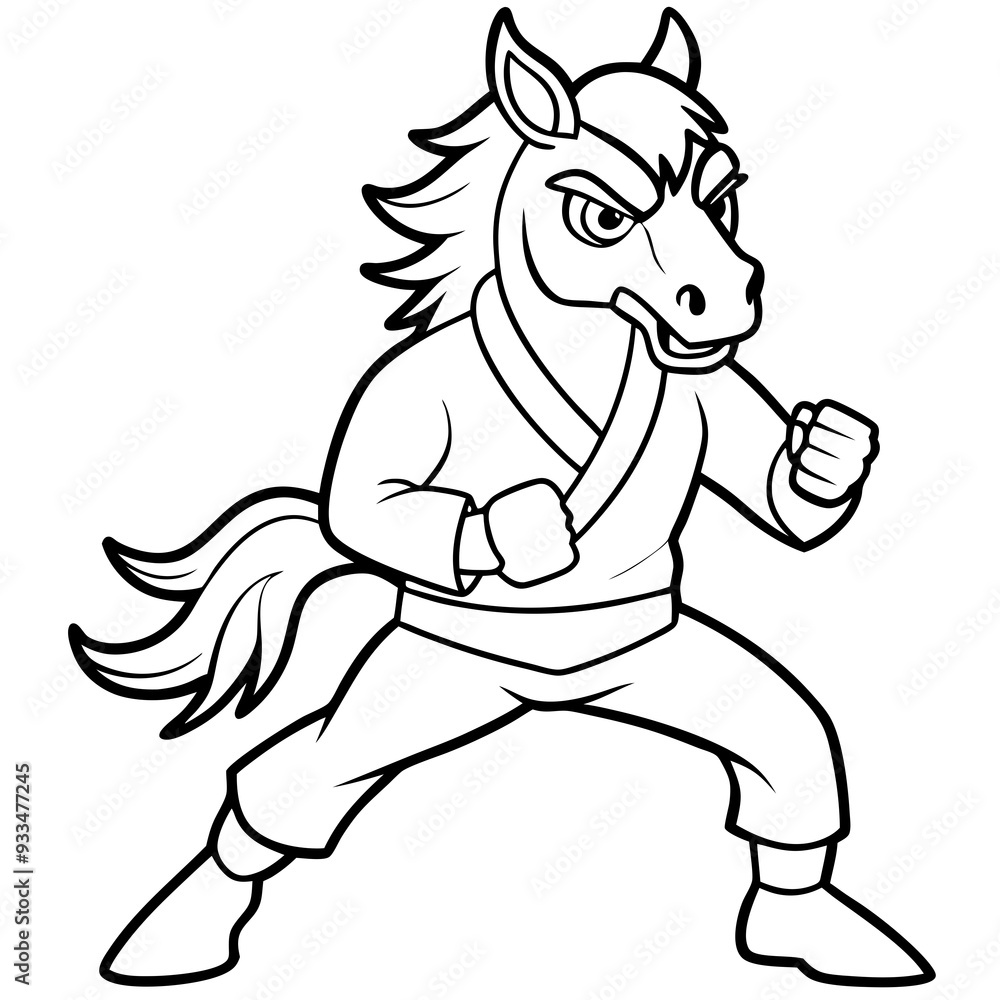 Angry Karate horse White Background line art vector illustration Angry Karate horse White Background line art vector illustration