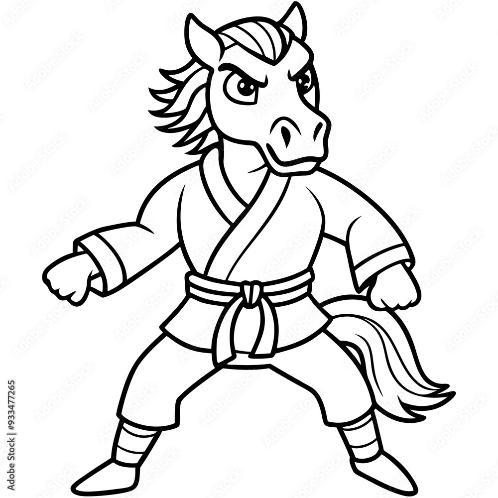 Angry Karate horse White Background line art vector illustration Angry Karate horse White Background line art vector illustration