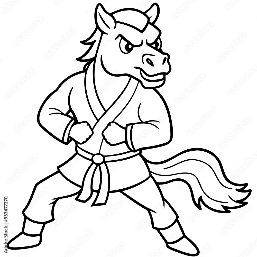 Angry Karate horse White Background line art vector illustration Angry Karate horse White Background line art vector illustration