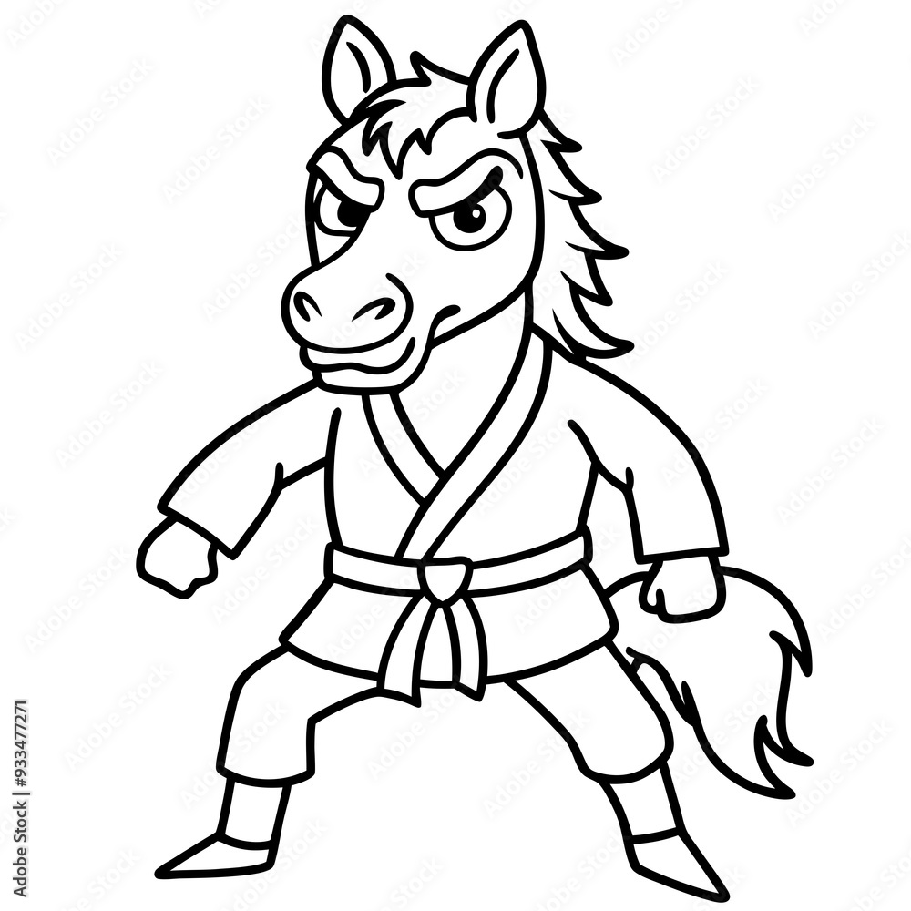 Angry Karate horse White Background line art vector illustration Angry Karate horse White Background line art vector illustration