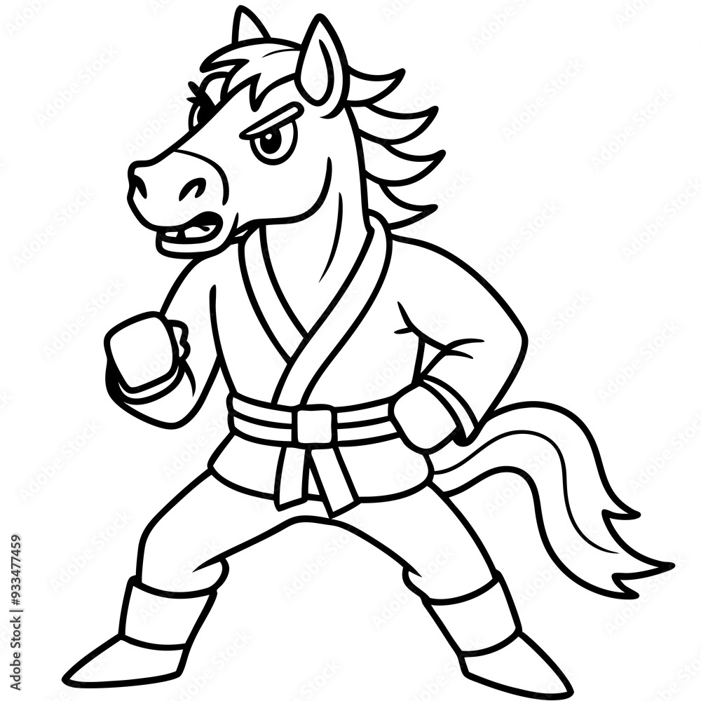 Angry Karate horse White Background line art vector illustration Angry Karate horse White Background line art vector illustration