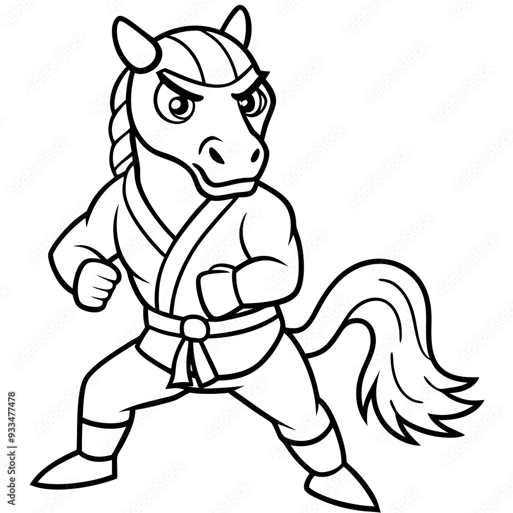 Angry Karate horse White Background line art vector illustration Angry Karate horse White Background line art vector illustration