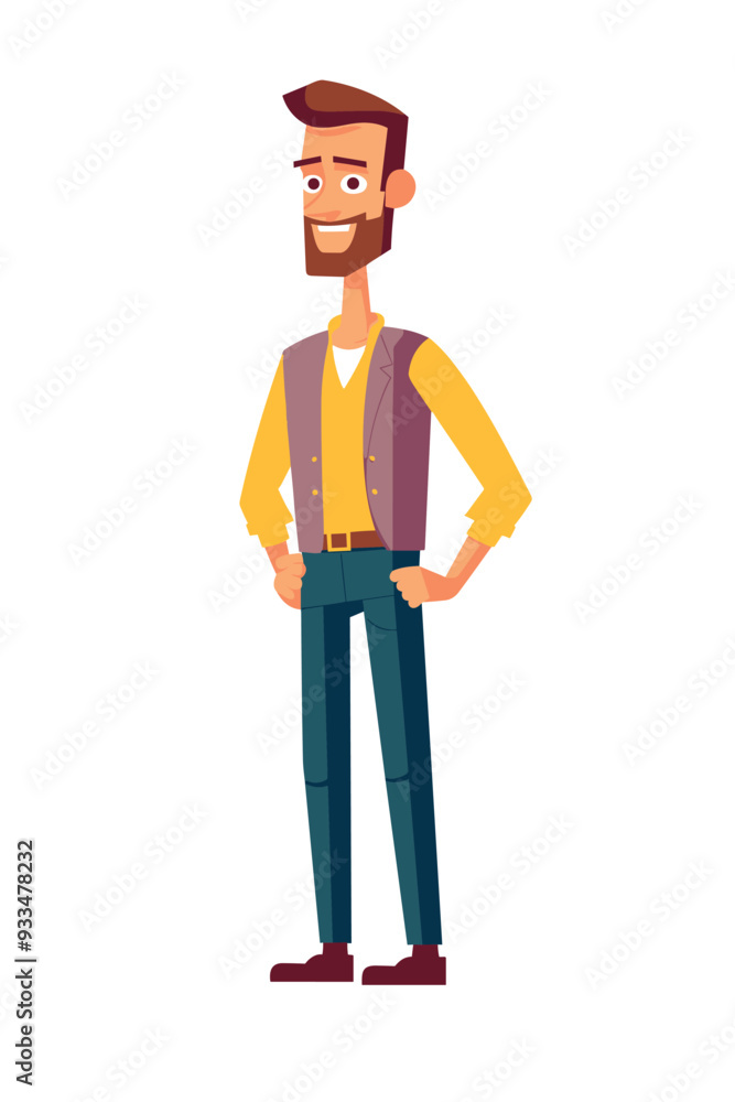 A handsome young man with trimmed hair beard and moustache wearing a shirt pants and a jacket A handsome young man with trimmed hair beard and moustache wearing a shirt pants and a jacket