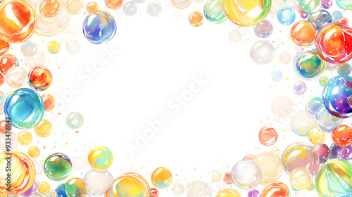 カラフルな模様が美しいビー玉の水彩イラストのフレーム背景