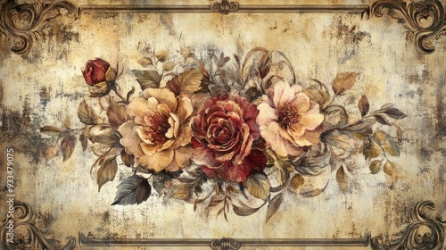 Vintage Roses on Grunge Background