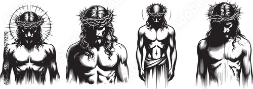 Silhouette of Jesus Christ with Staff Black Vector Illustration