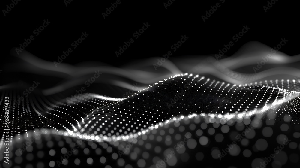 Fototapeta premium Abstract Wavy Background with White Dots on Black