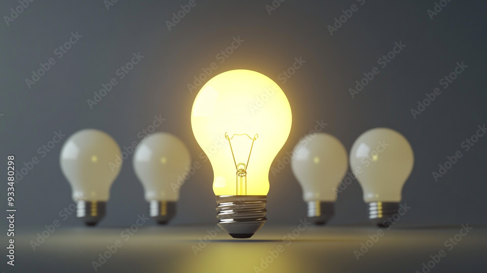 Yellow glowing light bulb. Idea concept. 