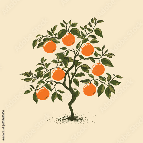Illustration of a tree with oranges and leaves
