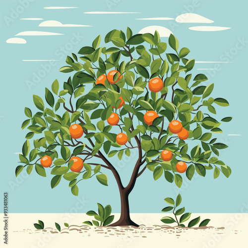 Illustration of a tree with oranges and leaves