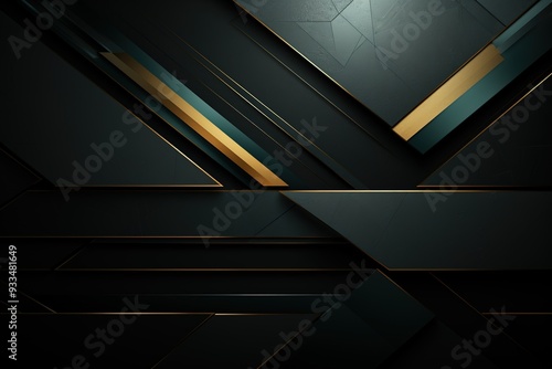 Abstract black and gold geometric design with 3D textured surface.