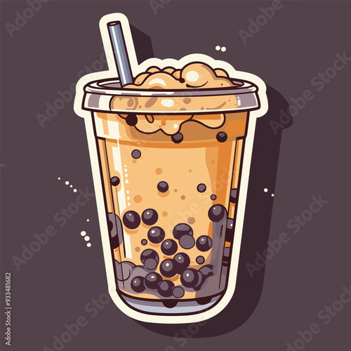 Cartoon style illustration of bubble tea